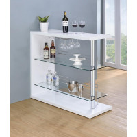 Coaster Furniture 100167 Rectangular 2-shelf Bar Unit Glossy White